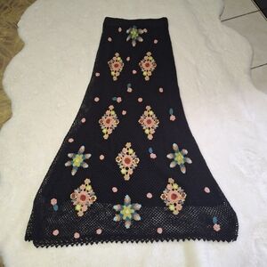 Double D Ranch Open-Knit Embroidered Black Maxi Pull-On Skirt Women Size Medium